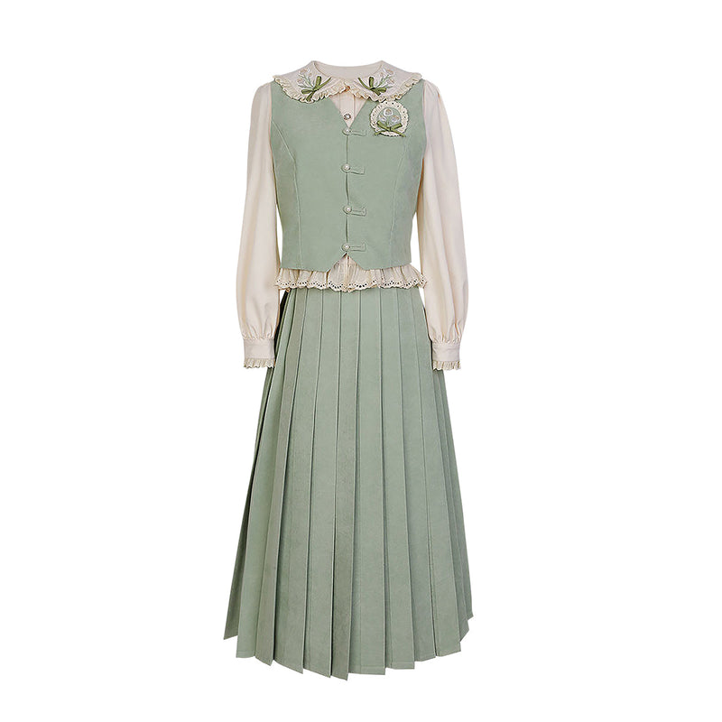 Chinese-style Pleated Skirt Set