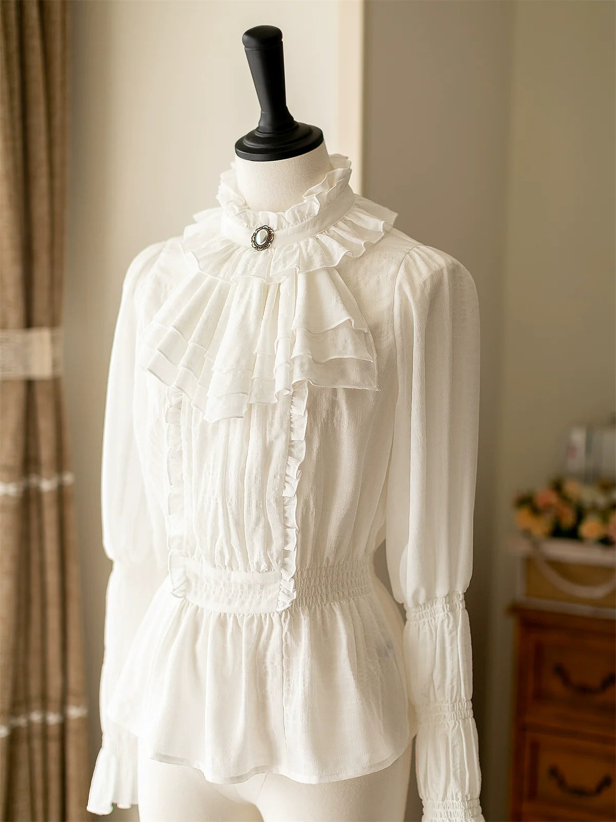 Classical Retro Blouse + Colored Vest + Flared Long Skirt