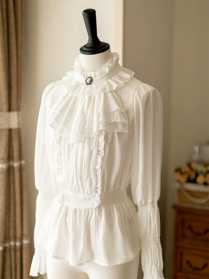 Classical Retro Blouse + Colored Vest + Flared Long Skirt