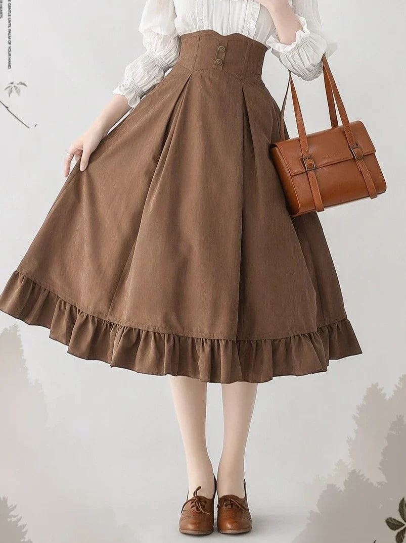 Classical Retro Blouse + Colored Vest + Flared Long Skirt