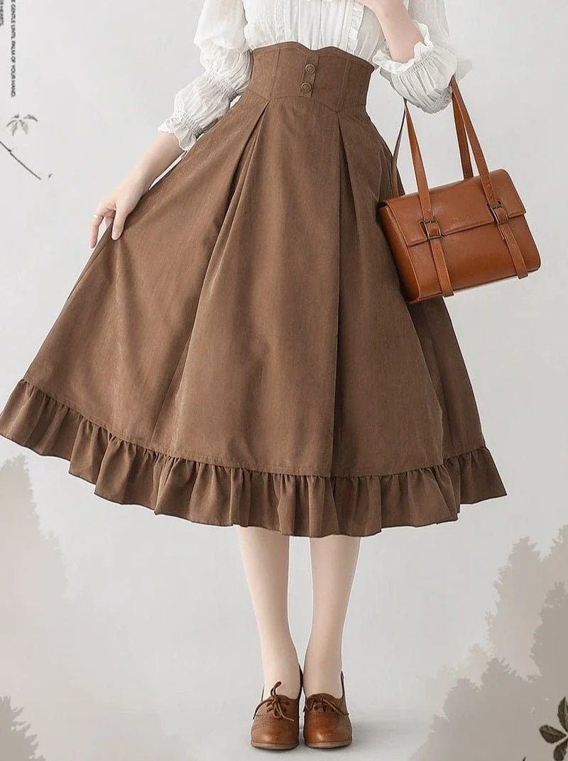 Classical Retro Blouse + Colored Vest + Flared Long Skirt