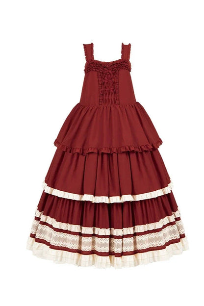 Doll Long Tiered Suspender Skirt + Shirt + Sleeves + Apron + Petticoat + Headband + Ribbon + Accessories