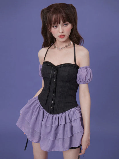 Concert God Dress Black Purple Tiered Dress