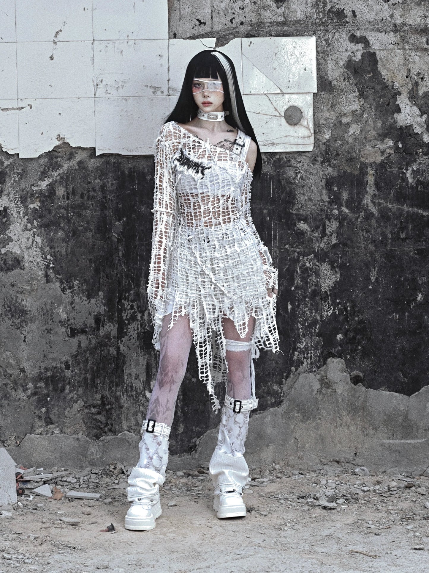 Distressed White Gothic Top