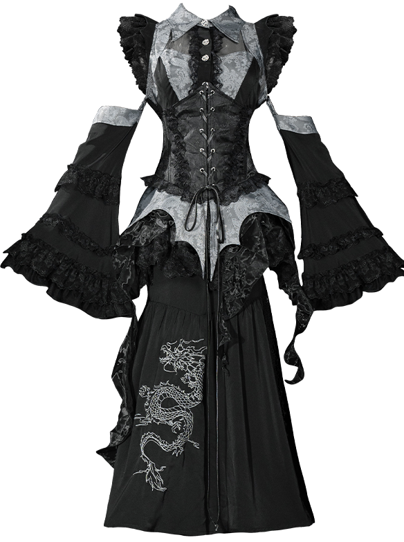 [pre-order] Chinese-style Gothic Subculture Fishtail Skirt + Top + Waist Corset