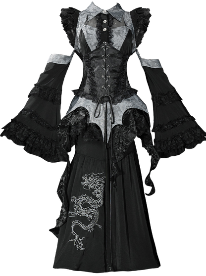 [pre-order] Chinese-style Gothic Subculture Fishtail Skirt + Top + Waist Corset
