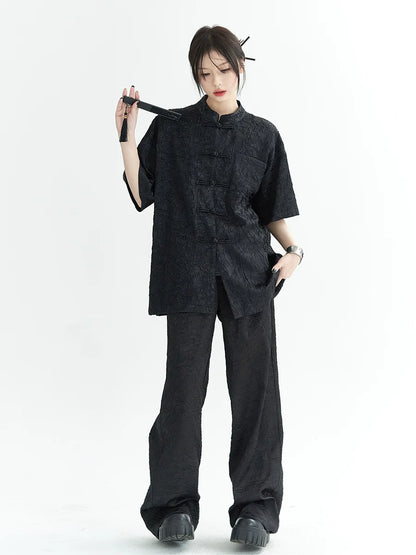 Sparkling Chinese-style Shirt Pants Suit