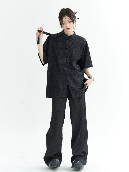 Sparkling Chinese-style Shirt Pants Suit
