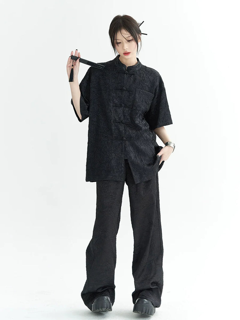 Sparkling Chinese-style Shirt Pants Suit