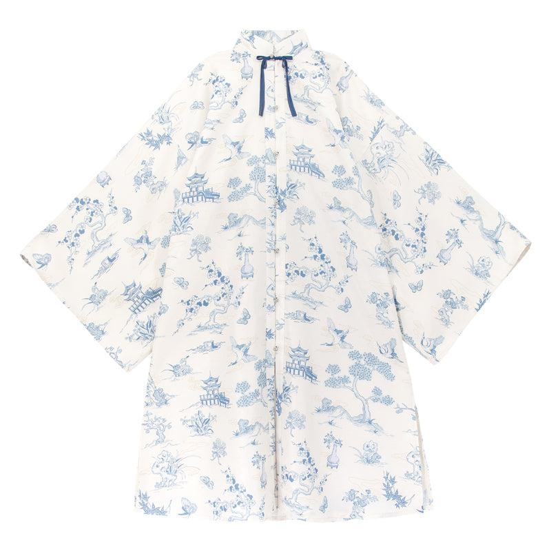 [pre-order] Blue and White Stand Up Collar Chinese-style Set