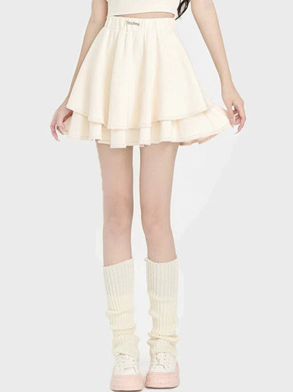 Back Ribbon Short Polo Collar Shirt + Ballet Style Skirt