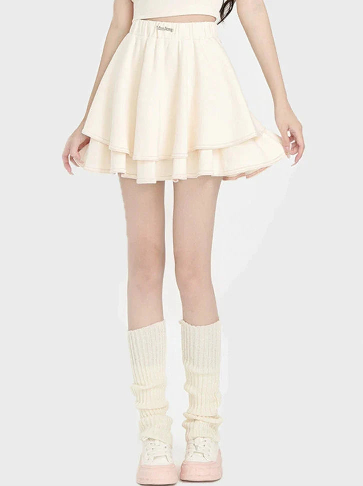 Back Ribbon Short Polo Collar Shirt + Ballet Style Skirt