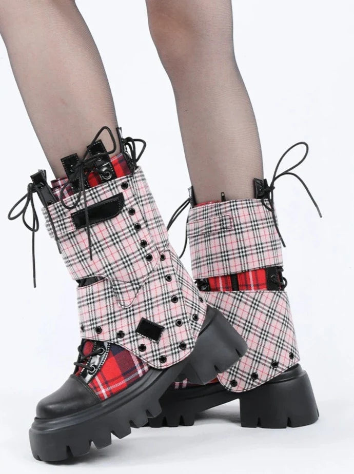Rock Plaid Studded Short Boots