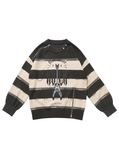 Sound Wave Zip Guitar Striped Top + Two-piece Skirt Set