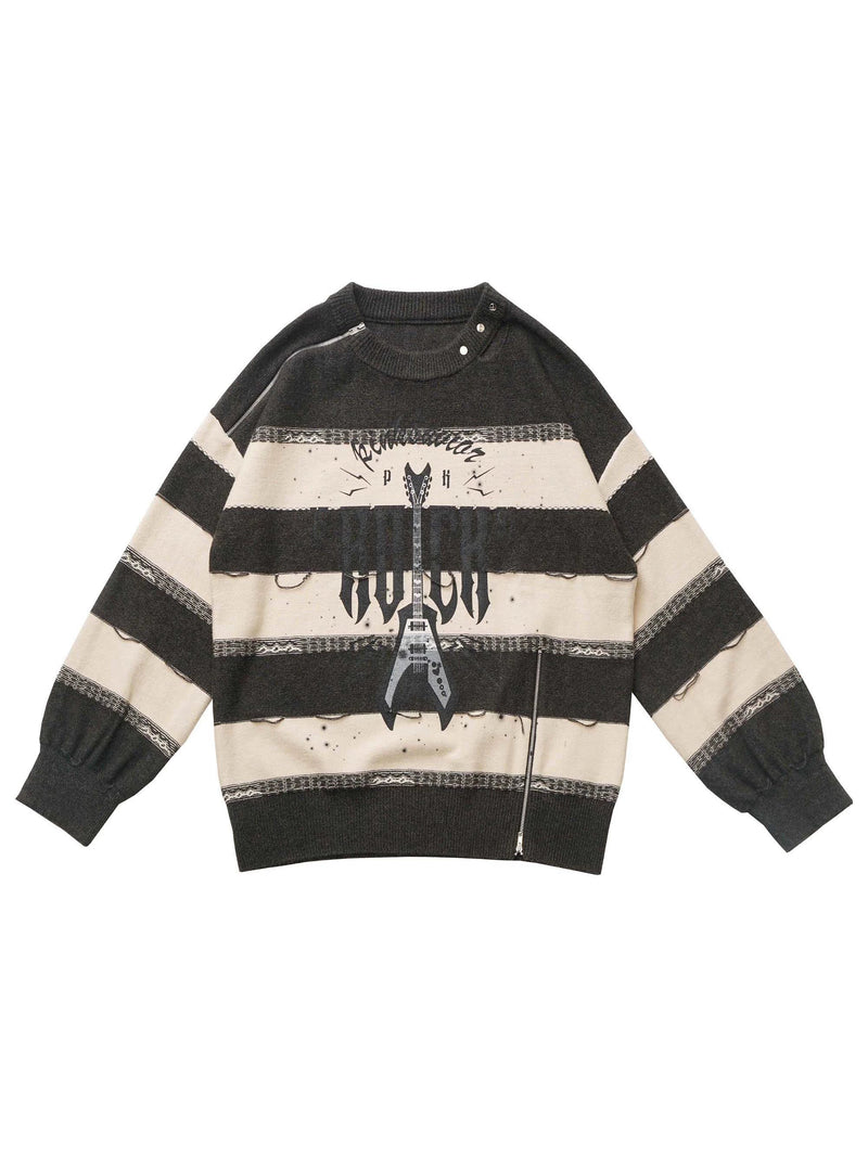 Sound Wave Zip Guitar Striped Top + Two-piece Skirt Set