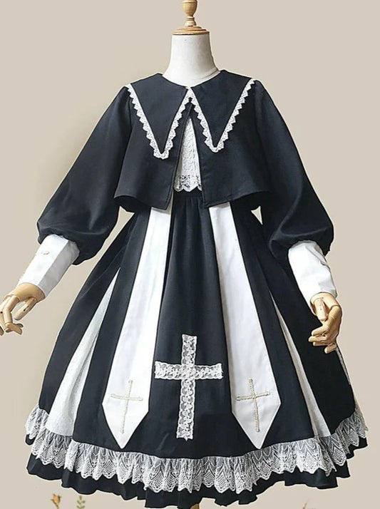 Cross Lolita Dress + Short Jacket + Headband + Veil + Collar