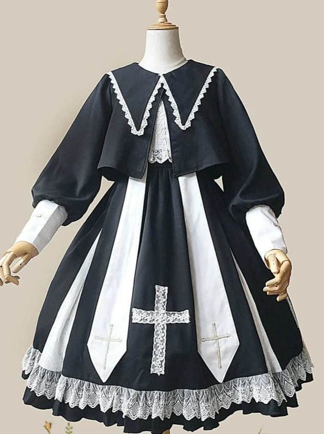 Cross Lolita Dress + Short Jacket + Headband + Veil + Collar