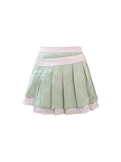 Sweet Chinese-style Cardigan + Sleeveless Top + Pleated Skirt