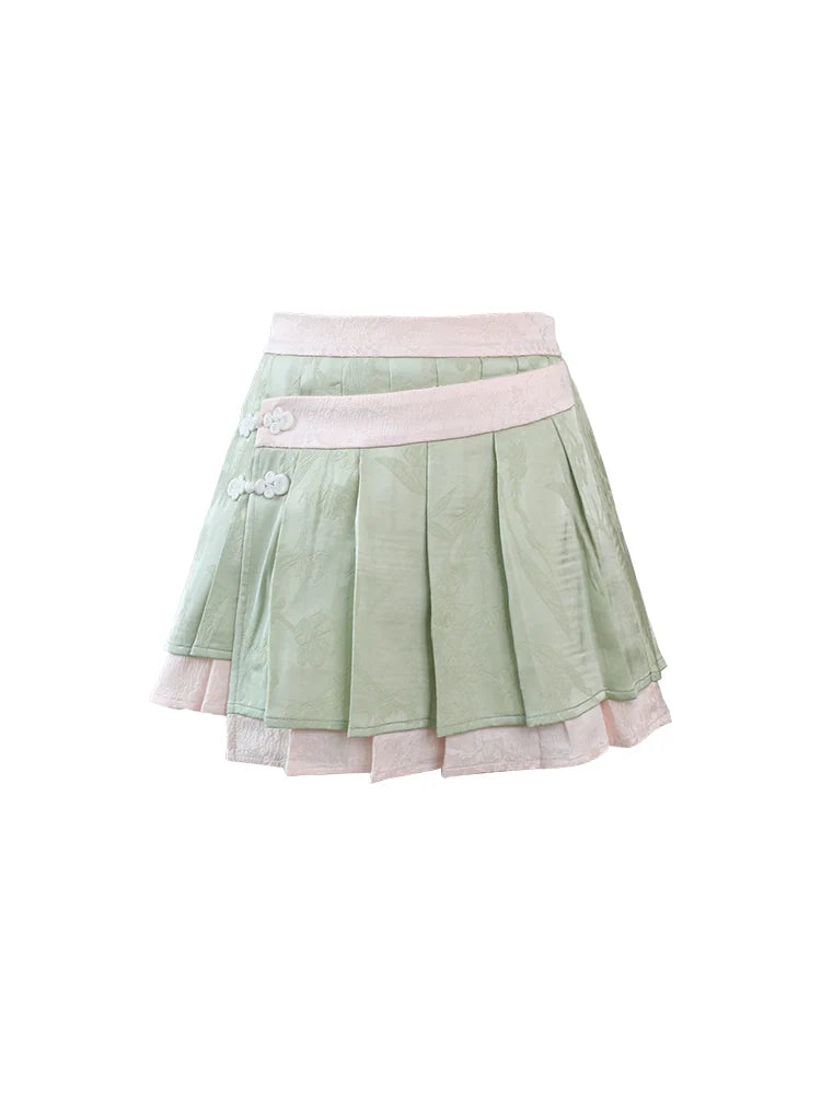 Sweet Chinese-style Cardigan + Sleeveless Top + Pleated Skirt