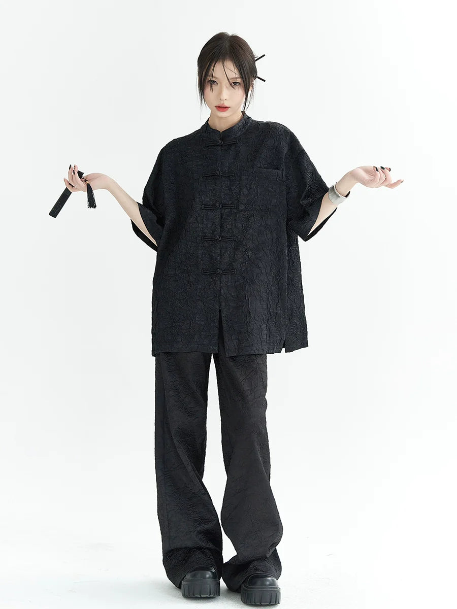 Sparkling Chinese-style Shirt Pants Suit