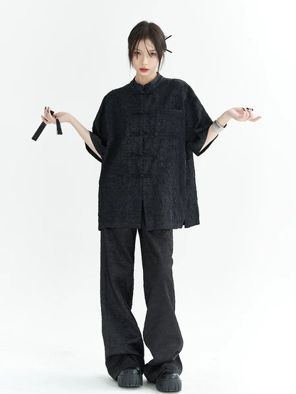 Sparkling Chinese-style Shirt Pants Suit