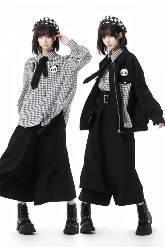 Striped Fleece Jacket Pocket Trouser Set