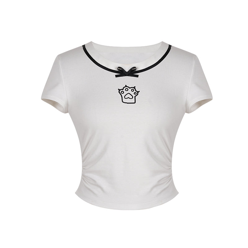 Color Cat Paw T-shirt + Short Skirt + Black Pleated Culottes