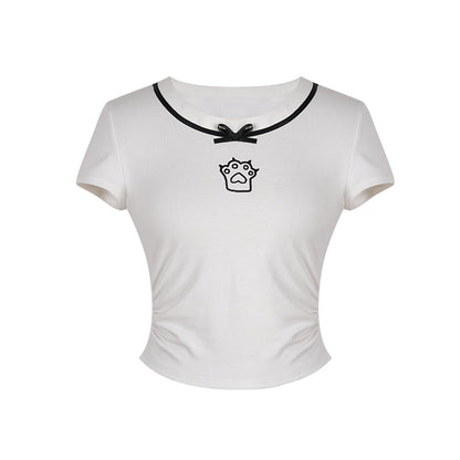 Color Cat Paw T-shirt + Short Skirt + Black Pleated Culottes
