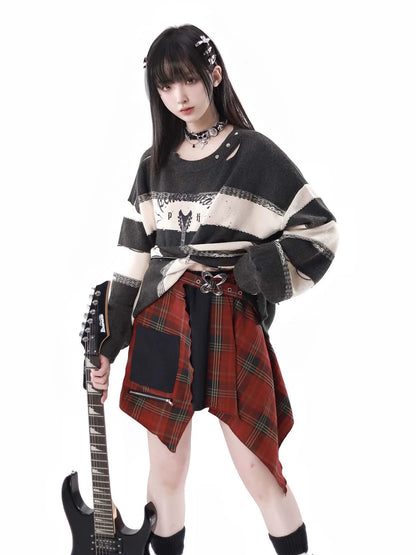 Sound Wave Zip Guitar Striped Top + Two-piece Skirt Set