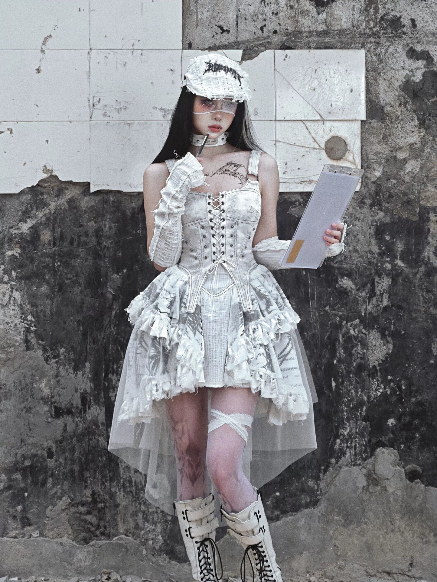 Lace-up Camisole White Gothic Dress
