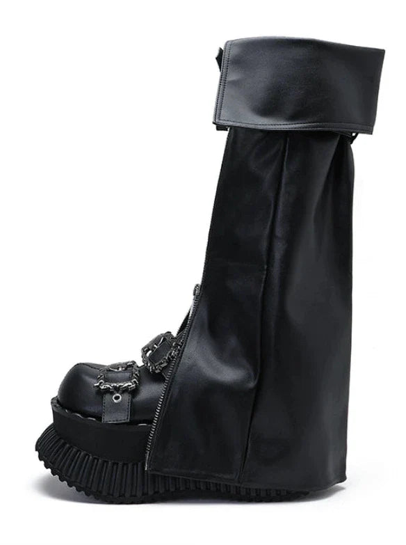 Punk Platform Muffin Shoes + Flap Leather Zip Leg Cover Set