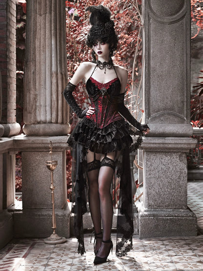 Duchess Gothic Velvet Long Tail Belt Suspender Tulle Dress Suit