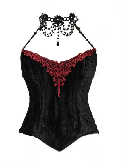 Duchess Gothic Velvet Long Tail Belt Suspender Tulle Dress Suit