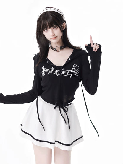 Sporty Mix Top + Hooded Hoodie + Camisole + Culottes