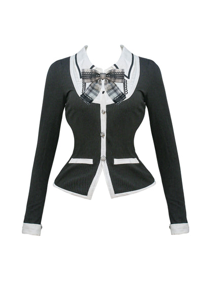 Black Knit Cardigan Tiered Skirt Set