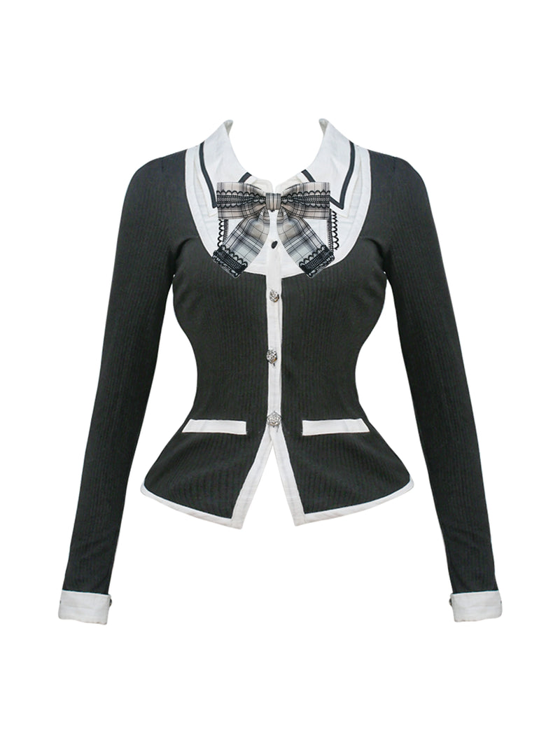 Black Knit Cardigan Tiered Skirt Set