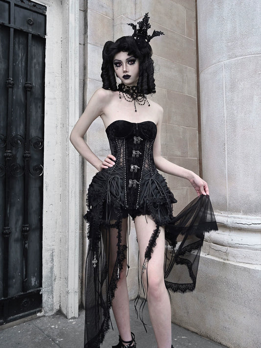 Hell Alice Gothic Dark Fishbone Strap Birdcage Corset Dress Set