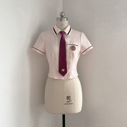 Short Sleeve Slim Waist Shirt + Hip Skirt