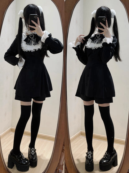 Ribbon Lace Cross Embroidery Waist Mark Dress Suit