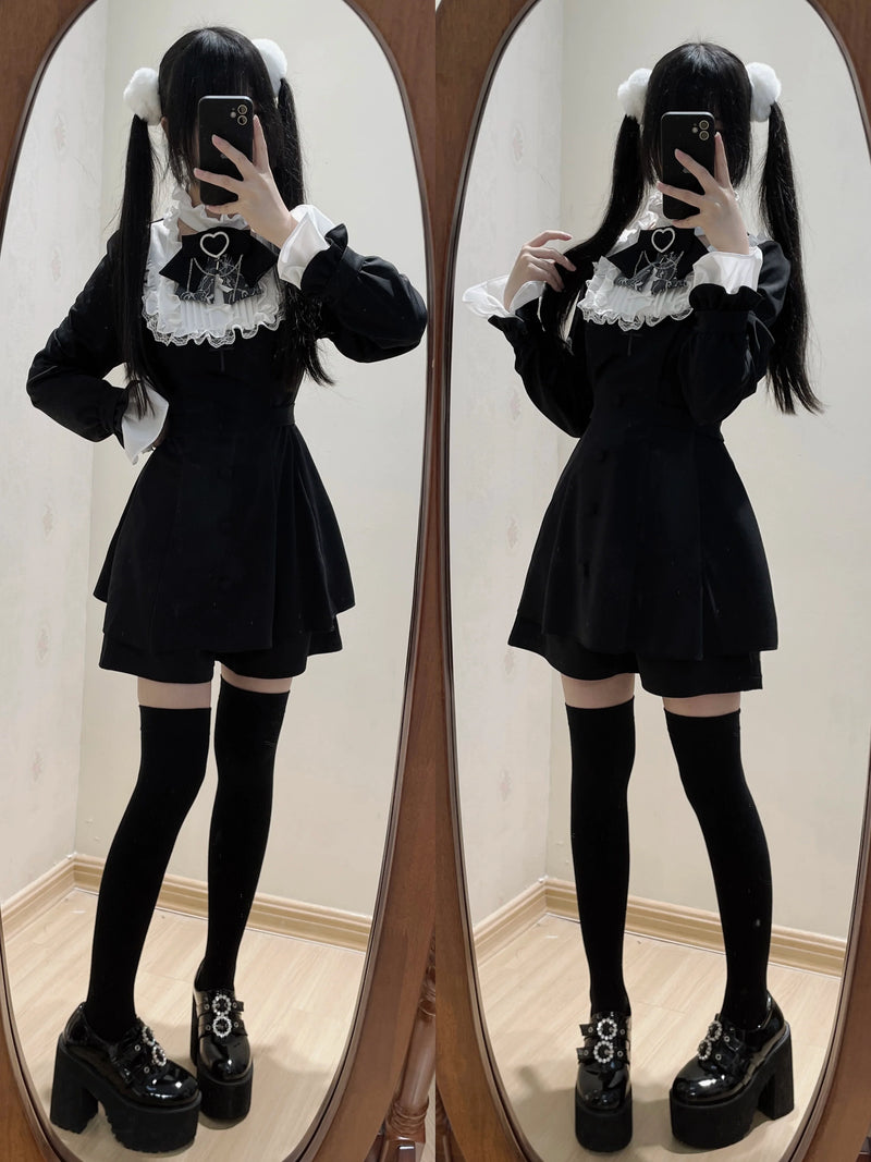 Ribbon Lace Cross Embroidery Waist Mark Dress Suit