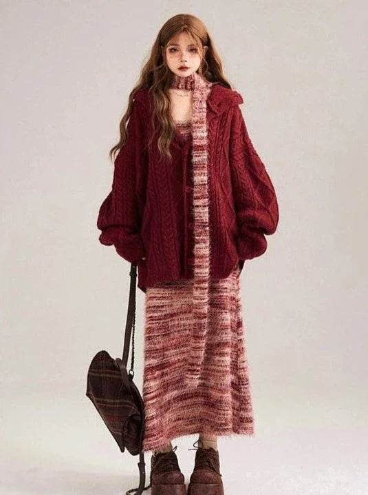 Contrast Color Striped Suspender Knit Dress