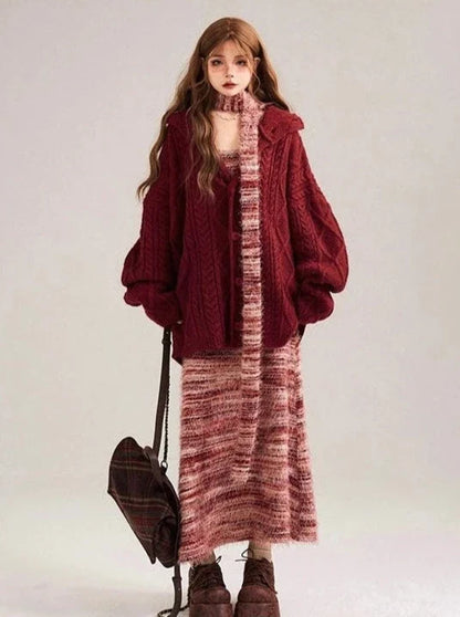 Contrast Color Striped Suspender Knit Dress