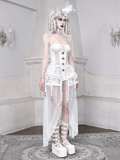 Sleeping Alice White Gothic Dark Fishbone Strap Corset Bustier [pre-order]