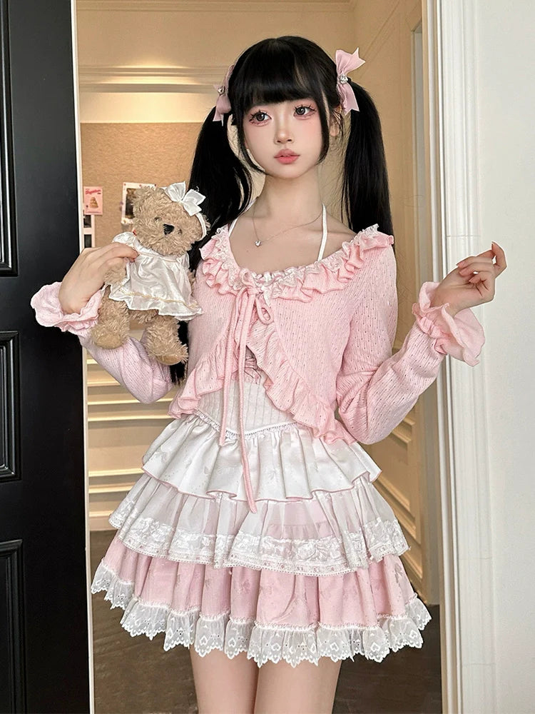 Sweet Camisole + Tiered Skirt + Short Cardigan