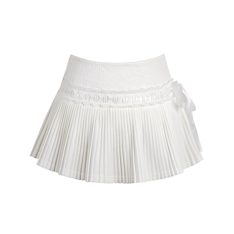 Bow One Shoulder Knit Top + Pleated Skirt + Ribbon Tiered Skirt