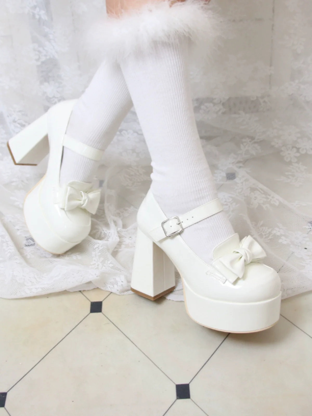 Lolita Ribbon Round Toe Single High Heel
