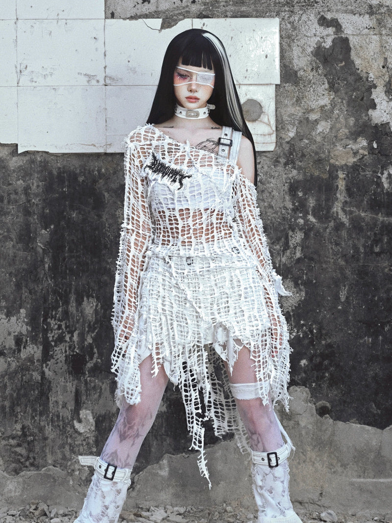 Distressed White Gothic Top