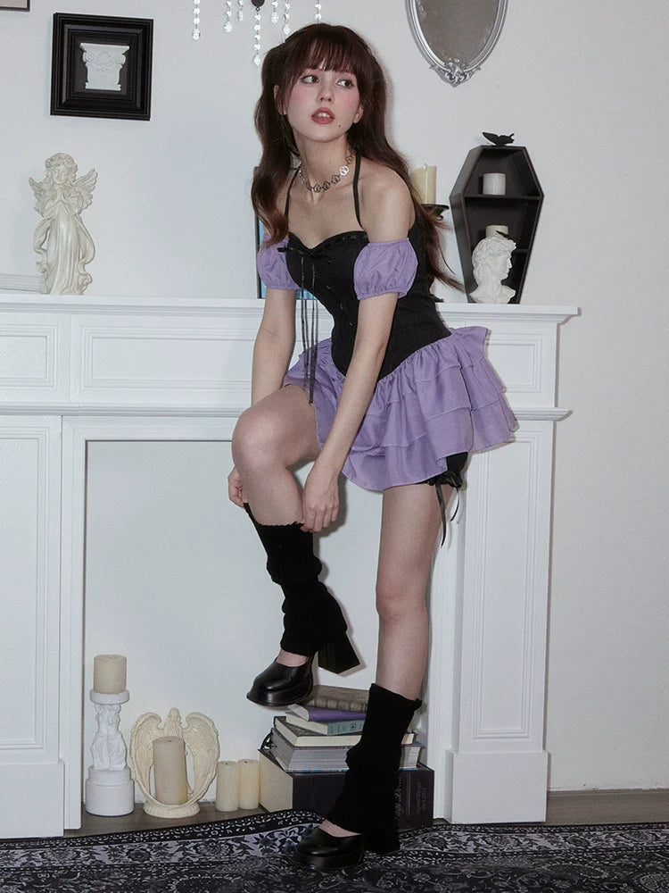 Concert God Dress Black Purple Tiered Dress