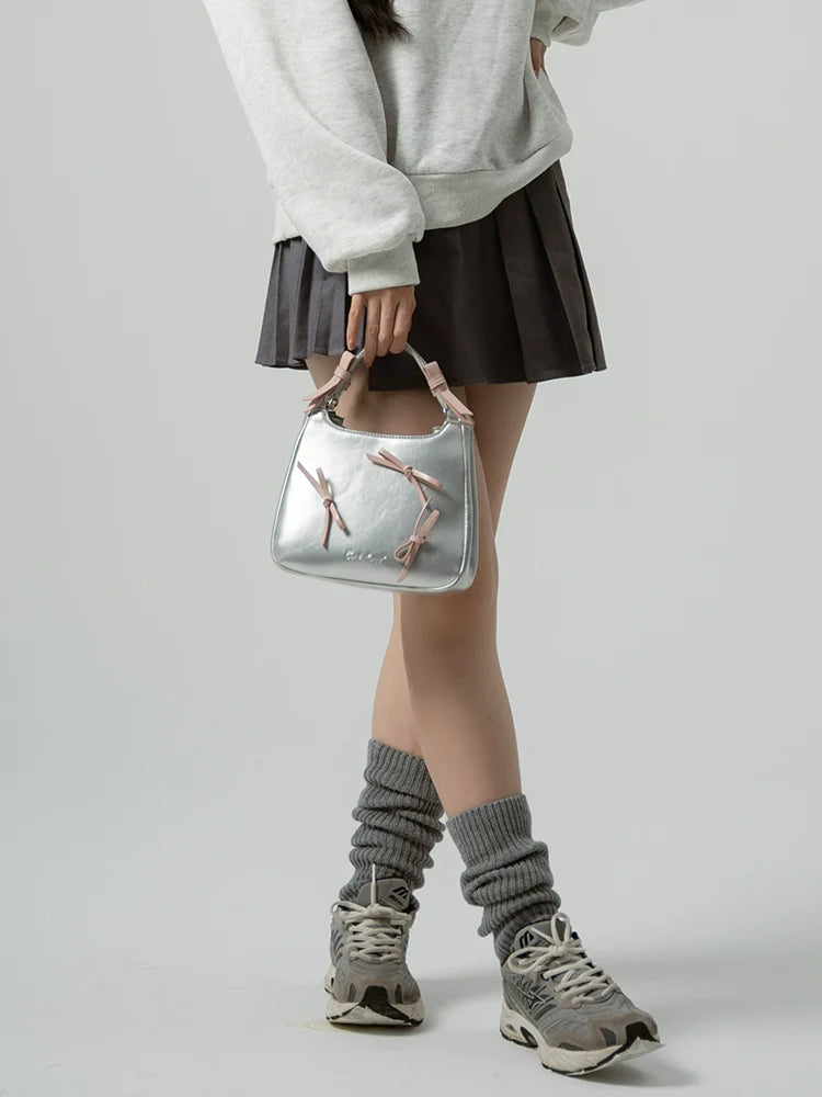 Y2k Sweet Ribbon Silver Mini Bag