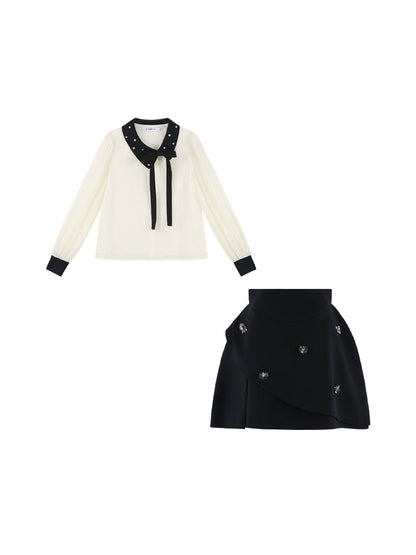Korean Long Sleeve Cropped Shirt Set